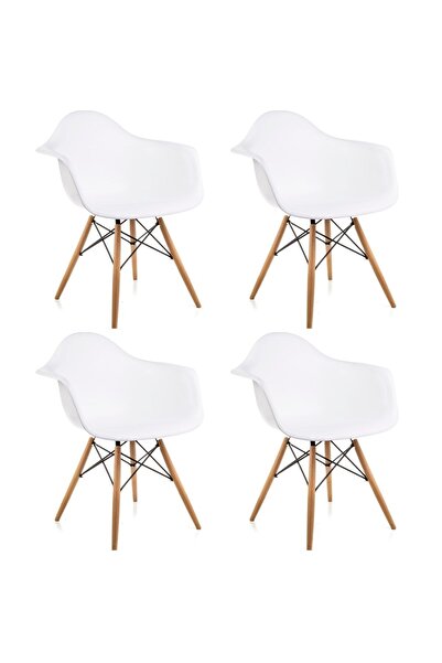 Dorcia Home Lisa Beyaz Kolçaklı Eames Sandalye - 4 Adet - Cafe Balkon Mutfak ...