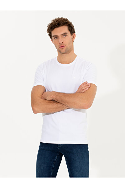 Cacharel Beyaz Bisiklet Yaka Slim Fit Basic T-Shirt 50263987-VR013