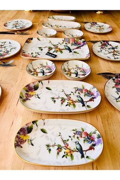 CASA DE BELLA 15 Pieces Luxury Breakfast Set for 6 People with Bird Motif