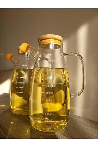 Tekbir 900ml Borosilicate Glass Oil Bottle with Bamboo Lid