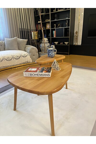 Lisso Home 1+1 Orta Sehpa %100 Kayın Ağacı  Büyük:90x60 & Küçük:60x40