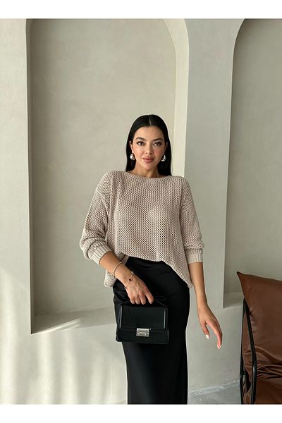 Laluvia Stone Blossom Openwork Relaxed Fit Pullover-4051