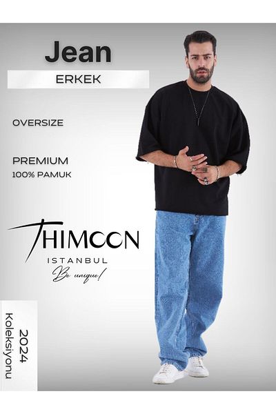 THIMOON Men's Blue Baggy Loose Cut Loose Jeans
