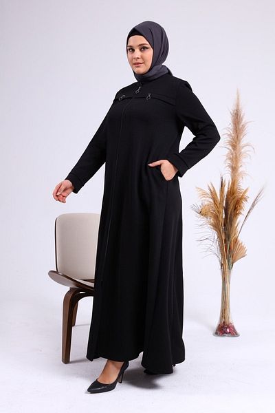 Ferace Women's Large Size Winter Overcoat Mother Zippered Black
