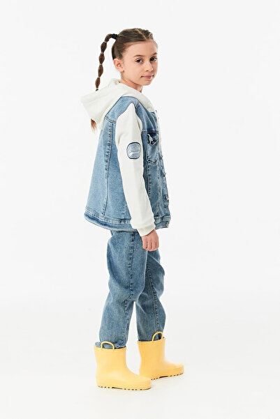 Fulla Moda Вишита джинсова куртка для дівчинки з капюшоном