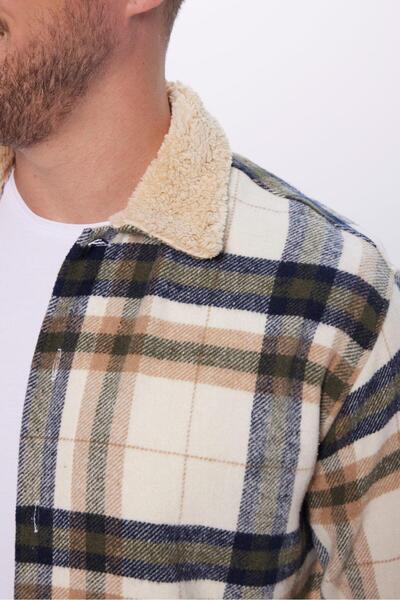 Tudors Unisex Relax Fit Rahat Kesim Kareli Kışlık Oduncu Overshirt Ceket Tarzı Peluş Yaka Gömlek