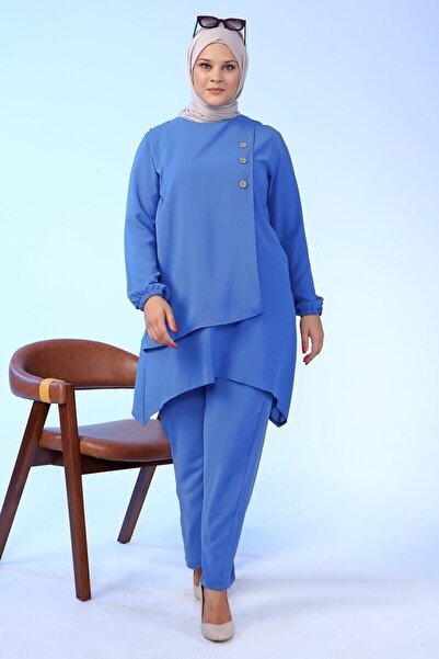 Ferace Γυναικείο Σετ Hijab με διπλό Ayrobin Indigo σε μεγάλο μέγεθος
