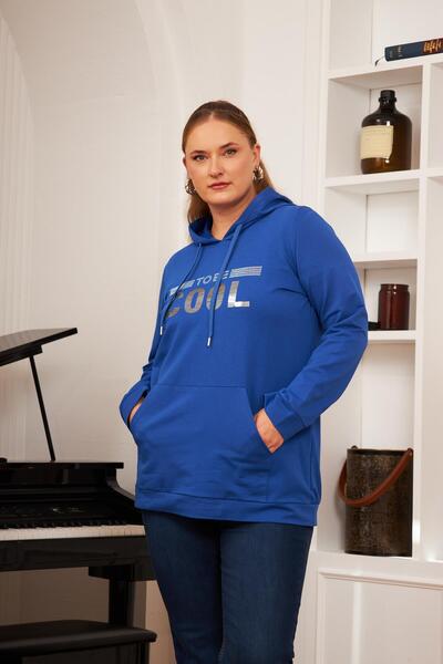 RMG Φούτερ με στάμπα από πέτρα Dark Petrol Plus Size