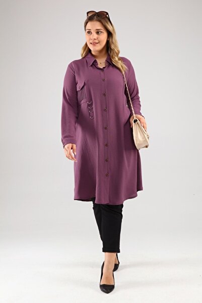 Ferace Women's Large Size Rhinestone Ayrobin Shirt Tunic Plum