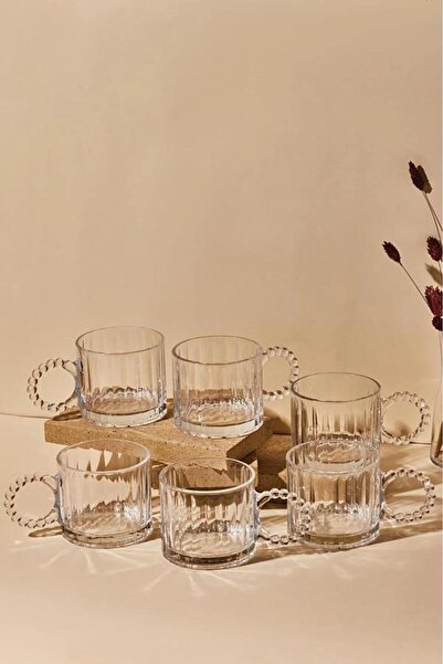 Kapris 6 Adet Cam Boncuk Kulplu Bardak Kupa Çay Kahve Meşrubat Bardağı 250ml
