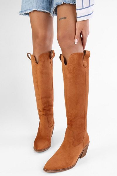 Shoeberry Γυναικείες καουμπόικες μπότες Rebel Brown Suede