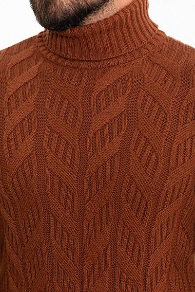 Mcr Braided Slim Fit Full Turtleneck Wool Men's Sweater Brown - 11350.21K