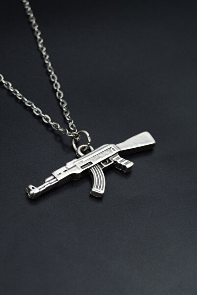Had Safha Pubg Keleş Ak-47 Kalaşnikof  Gümüş Kaplama Unisex Düz Zincir Kolye ...