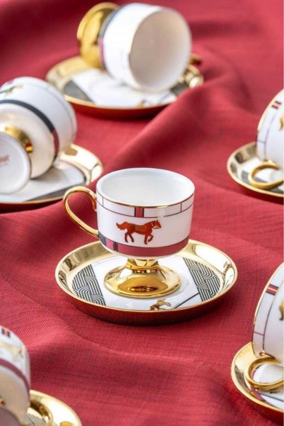 ACAR Dolye 6 Kişilik Porselen Kahve Fincanı Takımı Gold Yaldızlı HXF-06804