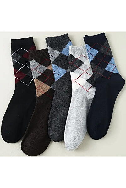 Gürhan Çorap Унисекс комплект от 5 памучни чорапи до глезена с карирани шарки - Four Seasons