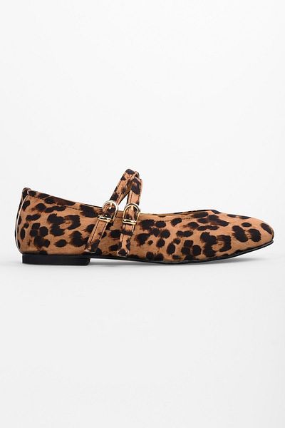 Shoeberry Γυναικείες μπαλαρίνες Fiesty Leopard με διπλό λουράκι