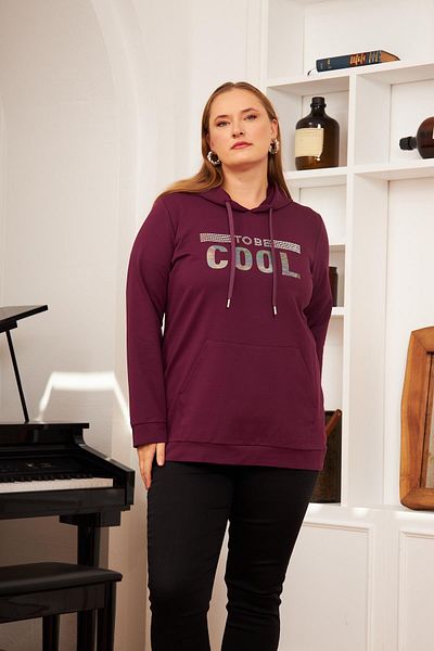 RMG Large Size Stone Printed Sweatshirt Dark Purple