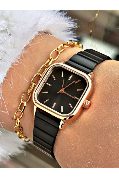 Tisaati Premium Özel Serisi Kare İnce Metal Kordon Kadın Kol Saati-Bileklik H...