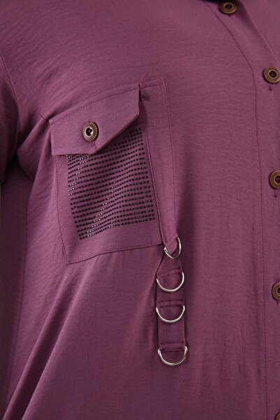 Ferace Women's Large Size Rhinestone Ayrobin Shirt Tunic Plum