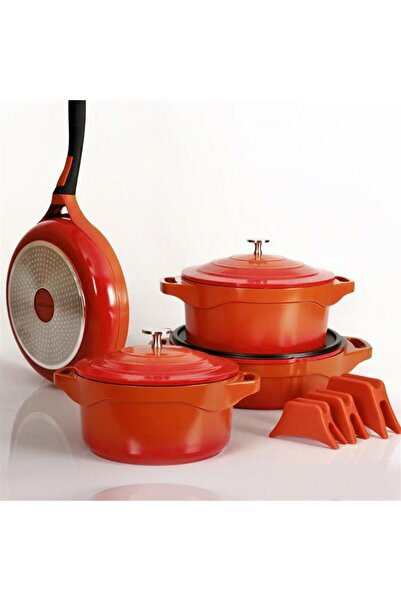 AROW Pink More 7 Piece Cast Iron Pot Set Orange Pm-0069