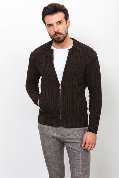 Mcr Patterned Slim Fit Judge Collar Men's Cardigan Brown - 11233.22K