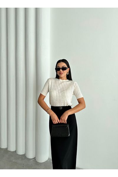 Laluvia Pletená halenka Ecru Stella s krátkým rukávem