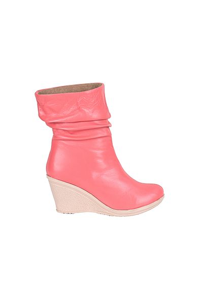 NOOSY Genuine Leather Wedge Heel Pomegranate Flower Women's Boots