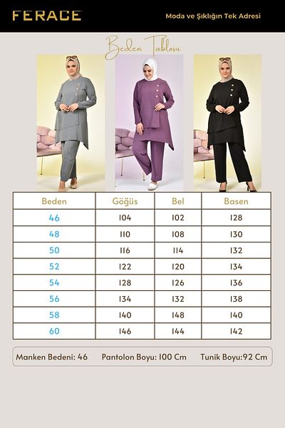 Ferace Women's Large Size Lower Top Hijab Double Ayrobin Suit Khaki