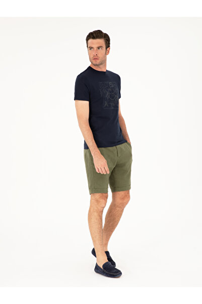 Cacharel Khaki Regular Fit Elastic Waist 100% Linen Shorts 50288986-Vr027