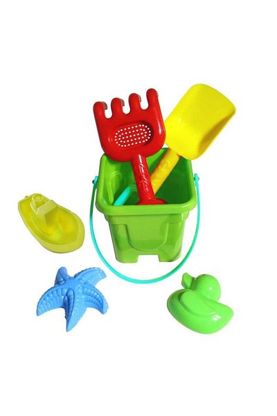 Tıfıl Toys Green Bucket Shovel Rake and Tiny Boat Sea Beach Play Set
