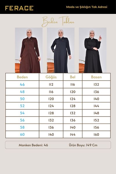 Ferace Γυναικεία Ρούχα Hijab με φερμουάρ Pardesu Winter Khaki