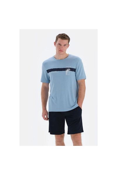 Eros 33052 Men's Cotton Short Sleeve Pajama Set with Shorts - Blue