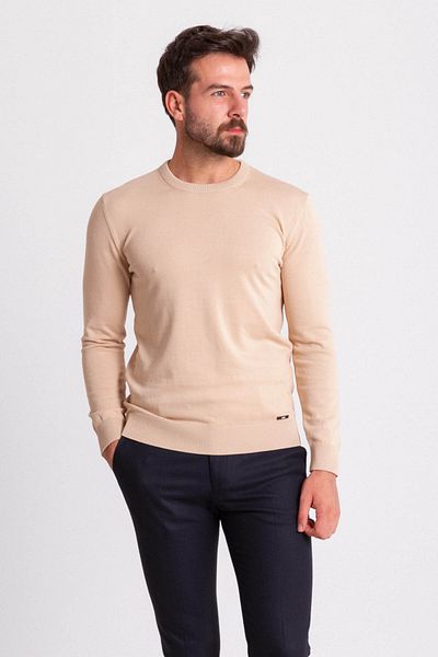 Mcr Plain Slim Fit Men's Crew Neck Sweater Beige - 11355.21K