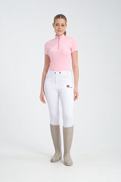 PEUR RIDER SHOP Γυναικείο μπλουζάκι ιππασίας με κοντομάνικο ροζ χρώμα με φερμ...