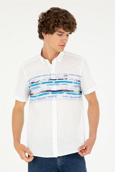U.S. Polo Assn. Ανδρικό κοντομάνικο πουκάμισο σκούρο μπλε - 50282801 -VR032