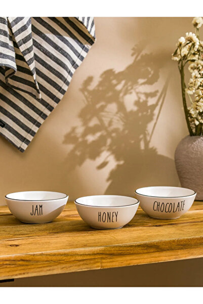 LC Waikiki LCW HOME Beyaz Yazı Baskılı Seramik Kase Seti 3'lü