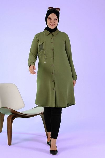 Ferace Women's Aerobin Hijab Tunic Stone Printed Khaki