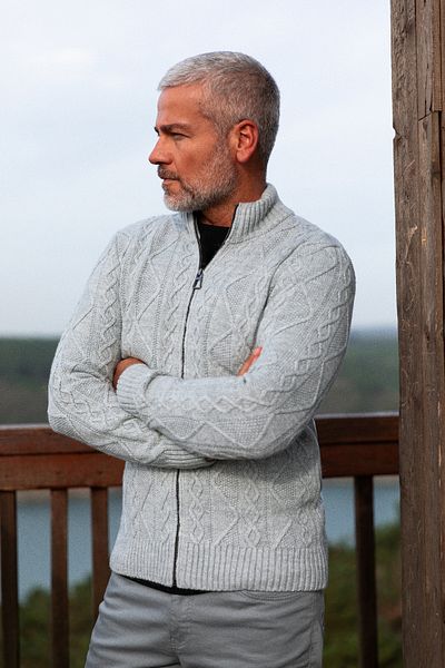 Mcr Braided Slim Fit Judge Collar Zippered Wool Men's Knitwear Cardigan Light Gray - 11236.23K