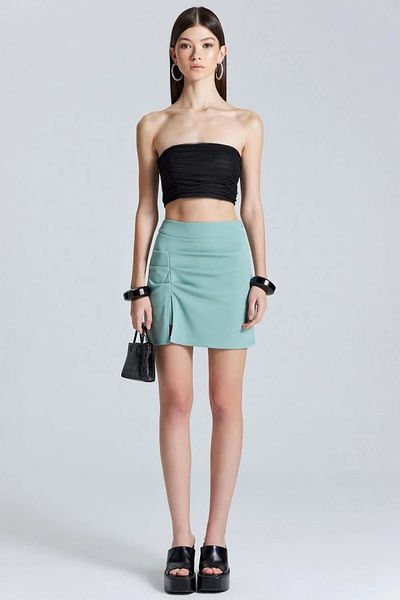 World Fashion Trends WFT2466 Crop negru fără bretele adunat în față