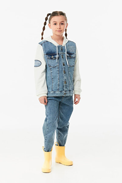 Fulla Moda Вишита джинсова куртка для дівчинки з капюшоном