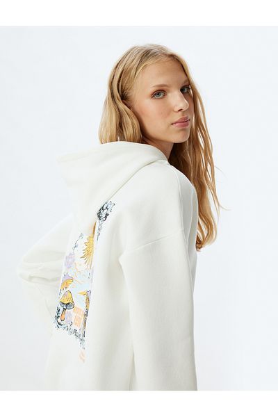 Koton Oversize Raster Sweatshirt - Printed Back, Hood, Long Sleeve
