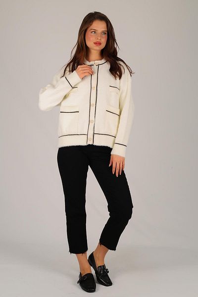 FACETTE Women's Ecru Button Detail Soft Cardigan