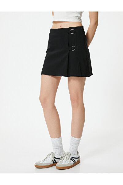 Koton Mini Şort Etek Metal Aksesuarlı Fermuarlı Standart Bel
