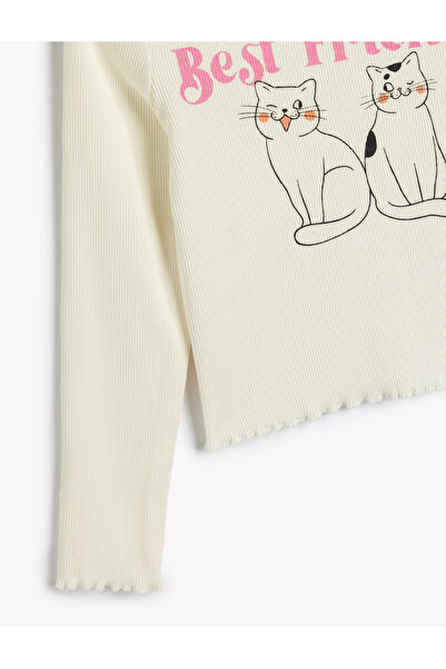 Koton Bavlněné tričko s dlouhým rukávem pro kočky s potištěným výstřihem