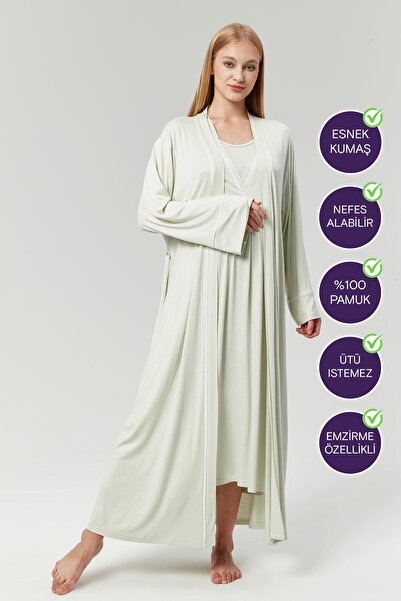 don point Gizli Emzirme Özellikli Su Yeşili Biye Sabahlıklı Kruvaze Lohusa Ge...