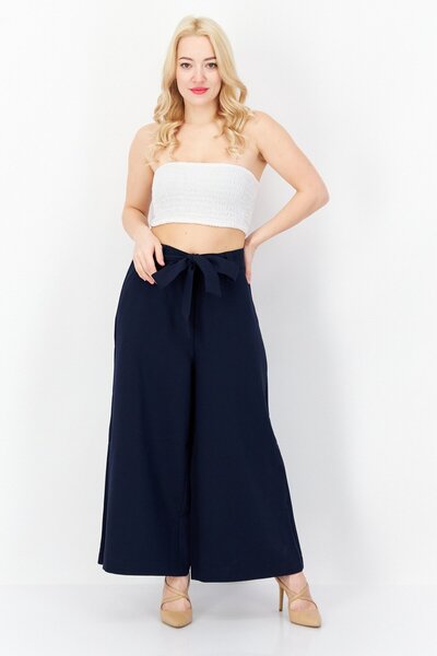 French Connection Women Wide Leg Plain Palazzo Pants, Navy