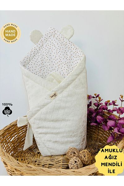 Bebella BABY BLANKET BABY SWADDLE WITH BEAR EARS STRIPED COTTON BABY CLOTH PLAY MAT GIFT