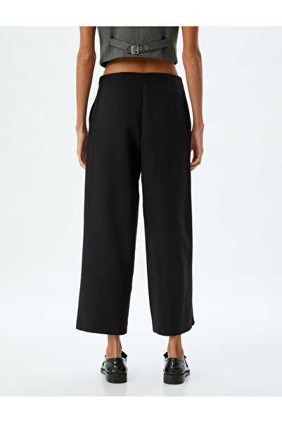 Koton Kısa Geniş Paça Kumaş Pantolon Yüksek Bel Cepli
