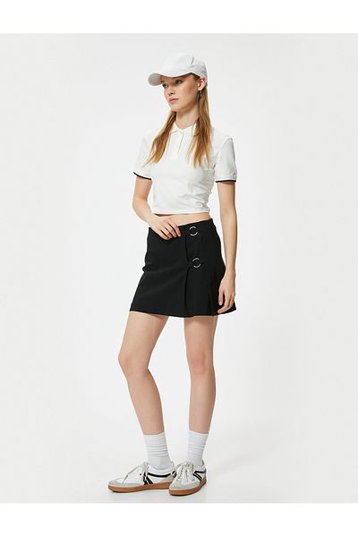 Koton Mini Shorts Skirt with Metal Accessories - Zippered, Standard Waist