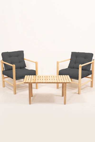 Meya Dekor Gloria Ahşap Balkon Bahçe Teras 2+1 Oturma Grubu - Bahçe Mobilyası...